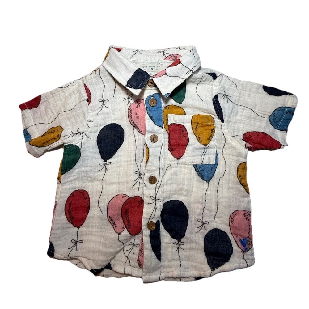 Blue Rooster Collection 100% Cotton Kids Balloon Print Button Down Shirt 2Y